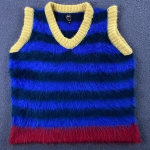 Brain Dead Sweater Vest size Small READ Alpaca Blend Striped Fuzzy Furry